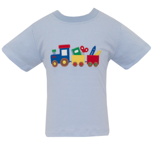 School Train Knit T-Shirt- Lt. Blue Stripe