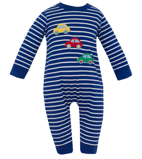 Cars L/S Romper- Royal Blue Stripe