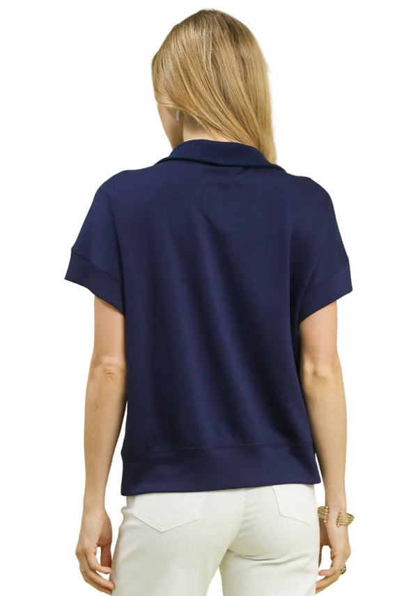 Striped Half-Zip Knit Top- Navy