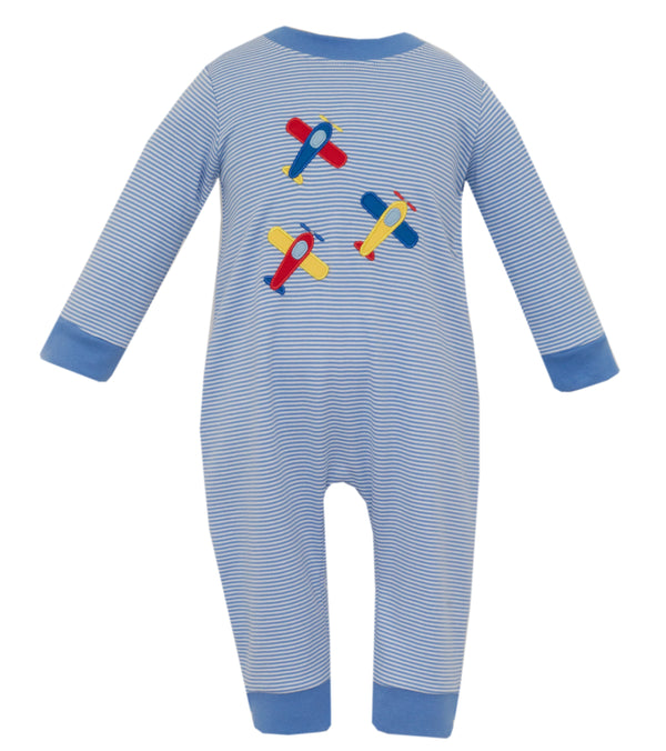 Airplanes Knit LS Romper- Periwinkle Blue Stripe