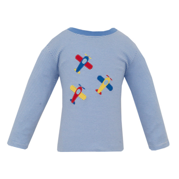 Airplanes Knit LS T-Shirt- Periwinkle Blue Stripe