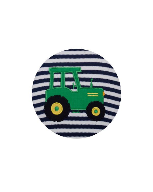 Tractor Knit LS Romper- Navy Blue Stripe