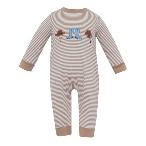 Cowboy Knit Romper- Khaki Stripe
