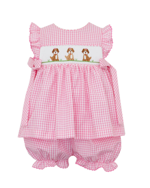 Puppies Bloomer Set W/ Side Bows- Pink Gingham