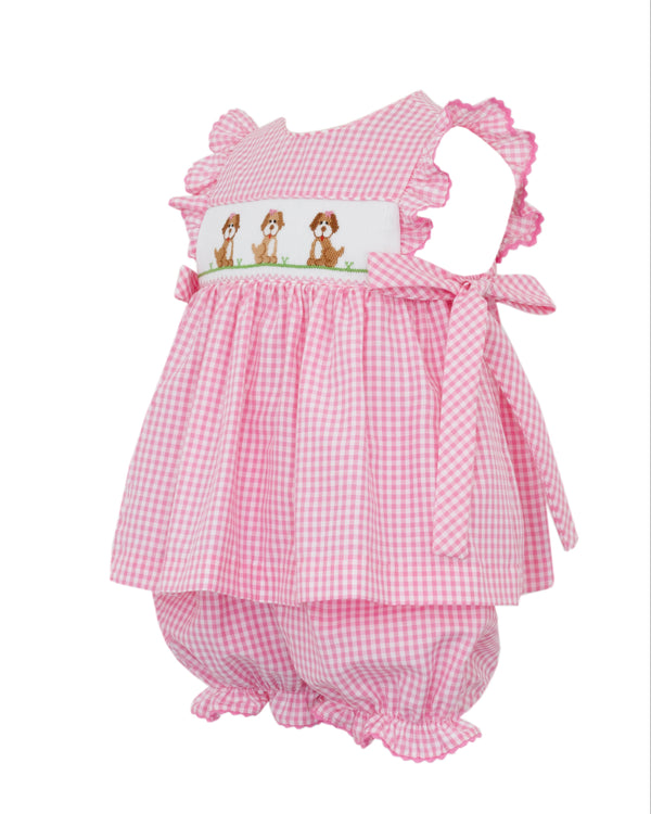 Puppies Bloomer Set W/ Side Bows- Pink Gingham