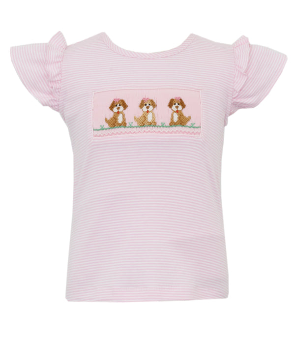 Puppies Knit T-Shirt- Pink Stripe