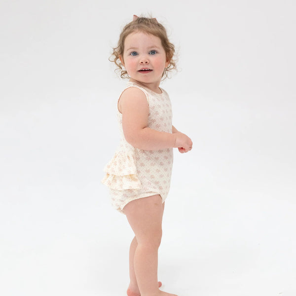 Vintage Mini Bows Ruffle Tank Bubble- Pink