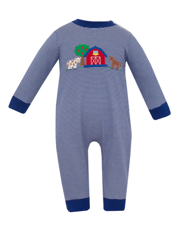 Farm Knit Romper- Navy Blue Stripe