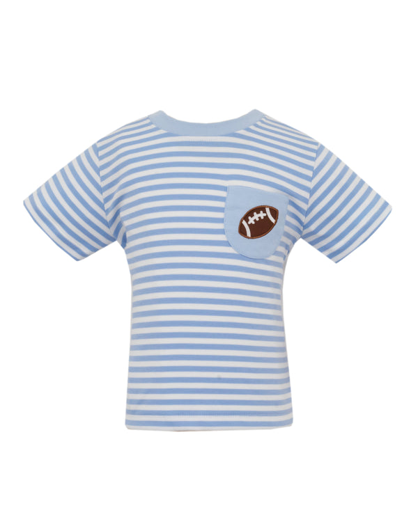 Football Pocket Applique T-Shirt- Light Blue