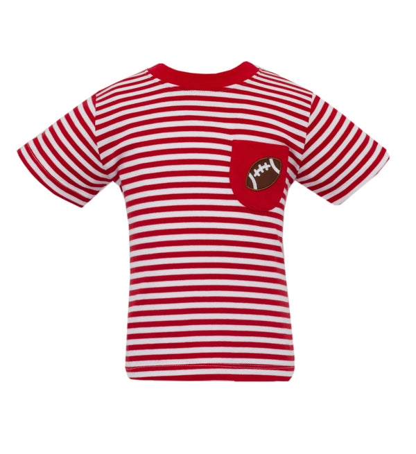 Football Pocket Applique T-Shirt- Red