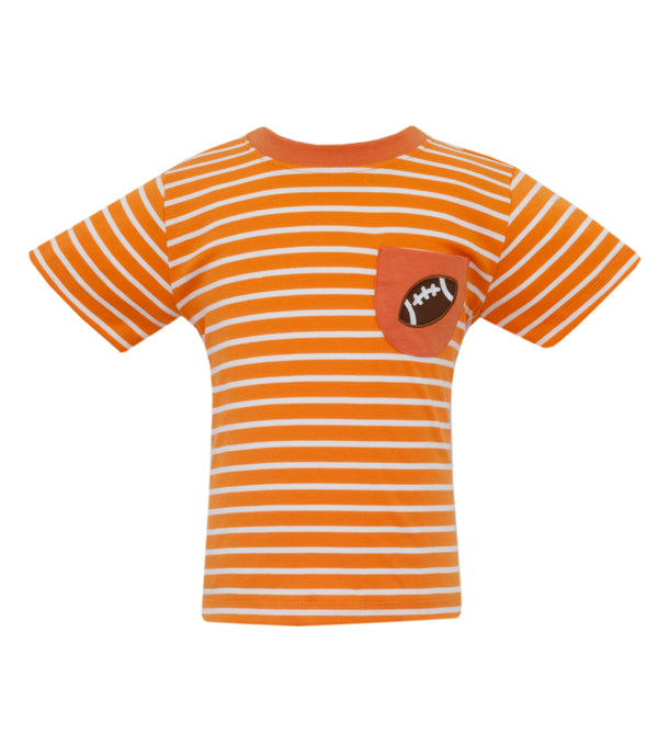 Football Pocket Applique T-Shirt- Orange