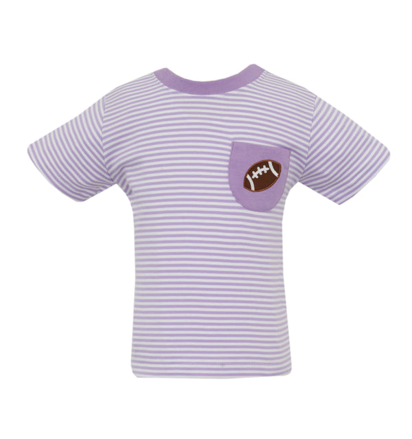 Football Pocket Applique T-Shirt- Purple