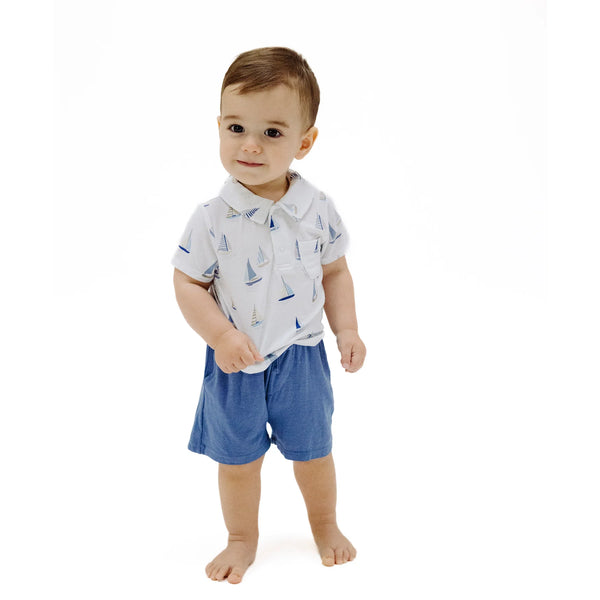 Sailboats Blue Polo Short Set