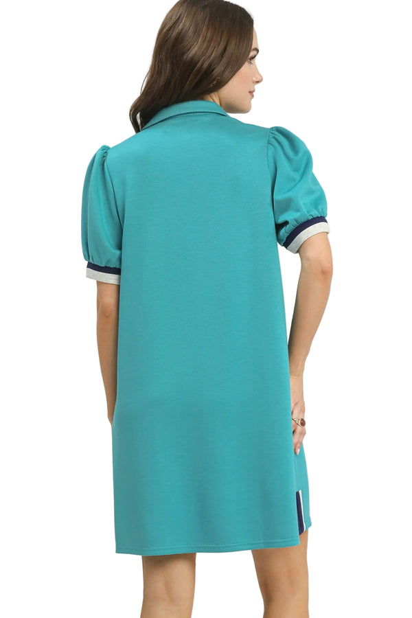 Color Block Zip Front Shift Dress- Jade