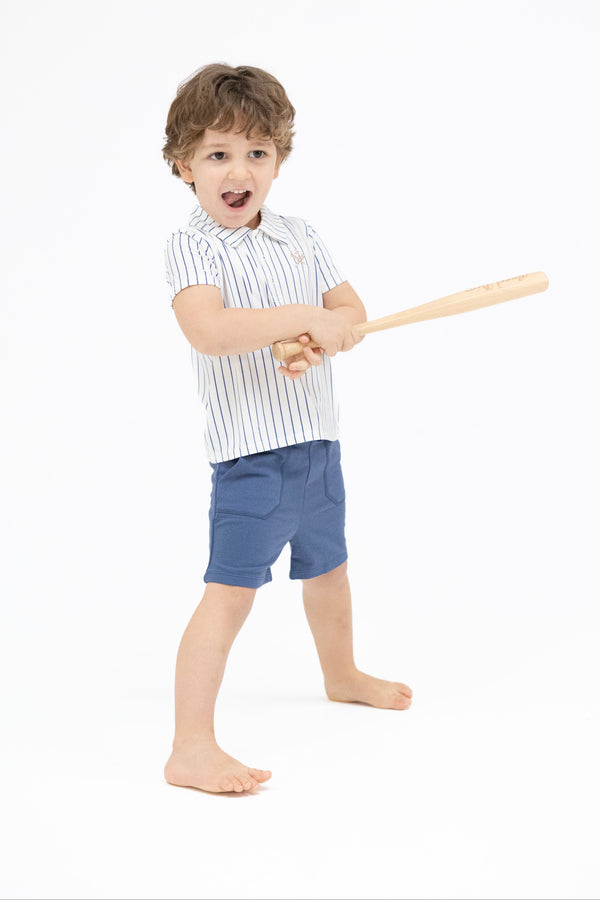 Baseball Stripe Polo Short Set