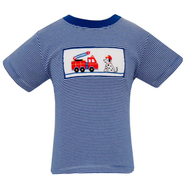Firetrucks Knit T-Shirt- Navy Blue Stripe