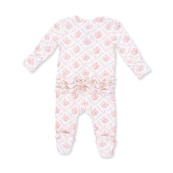 Rose Bow Lattice 2 Way Ruffle Zipper Footie