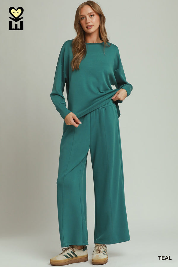 Drop Shoulder Pants Set- Teal