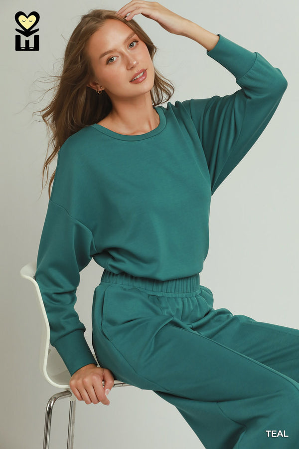 Drop Shoulder Pants Set- Teal
