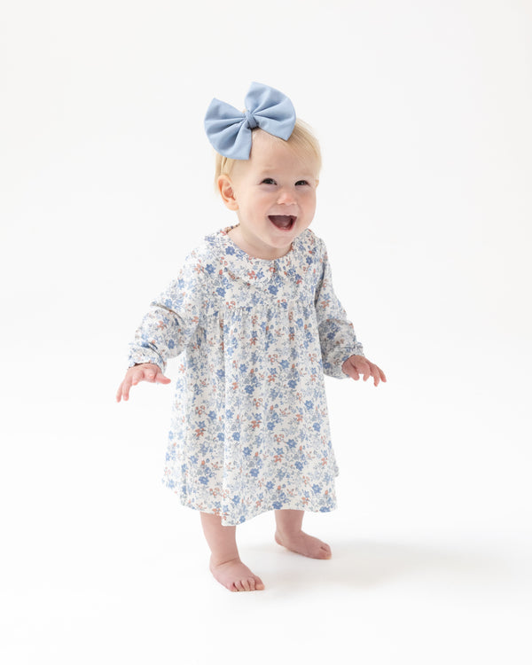 Country Girl Floral L/S Dress W/ Diaper Cover- Ivory/Mellow Rose