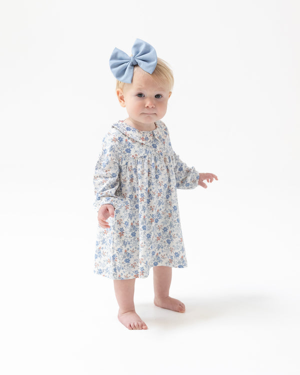 Country Girl Floral L/S Dress W/ Diaper Cover- Ivory/Mellow Rose