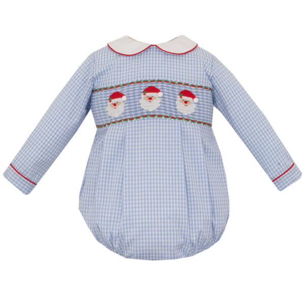 Santa Face Bubble- Blue Gingham
