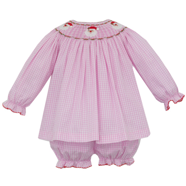 Santa Face Bishop Bloomer Set- Pink Gingham