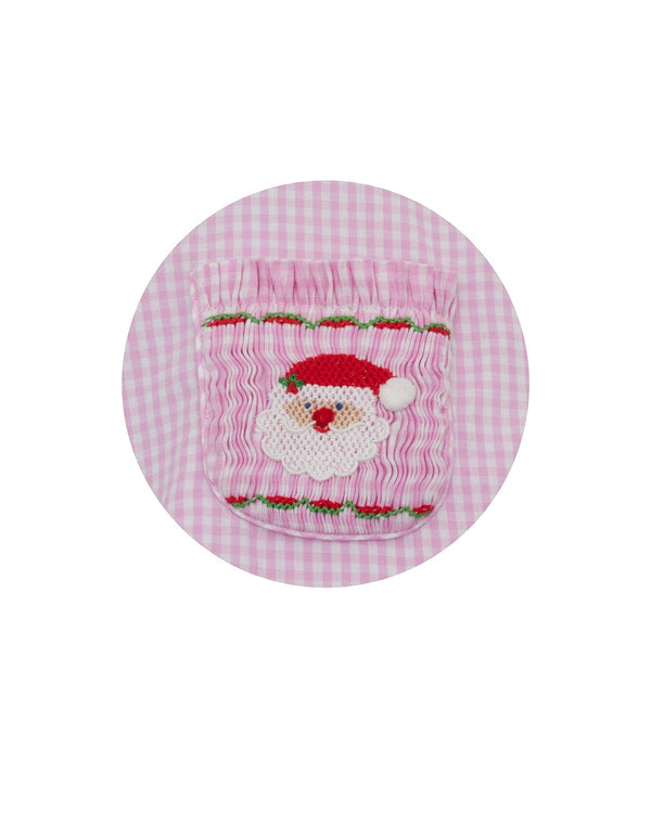 Santa Face Pocket Dress- Pink Gingham