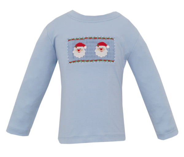 Santa Face Knit T-Shirt- Blue