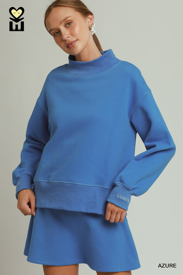 Mock Neck Sweatshirt Skort Set- Azure