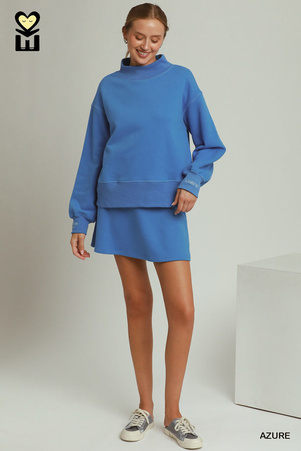 Mock Neck Sweatshirt Skort Set- Azure