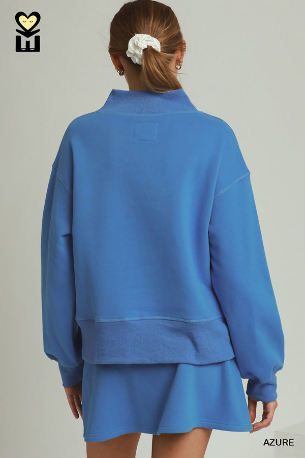 Mock Neck Sweatshirt Skort Set- Azure