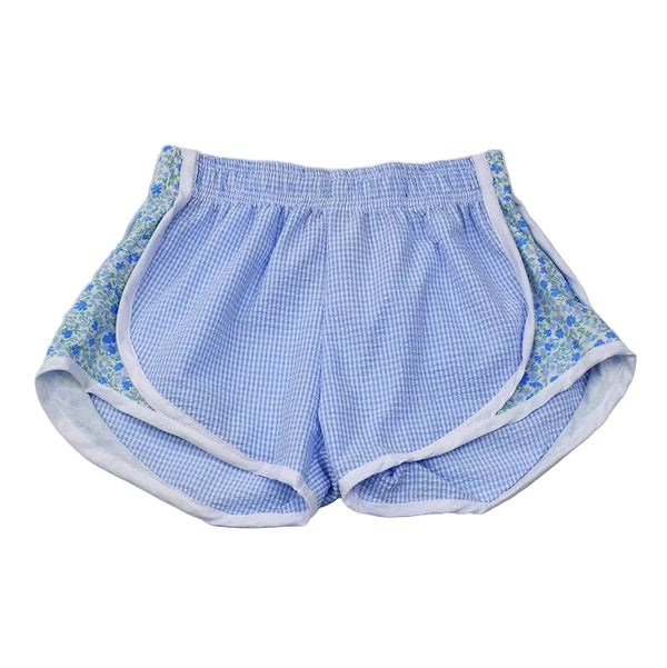 Light Blue Gingham Shorts (Floral Side)