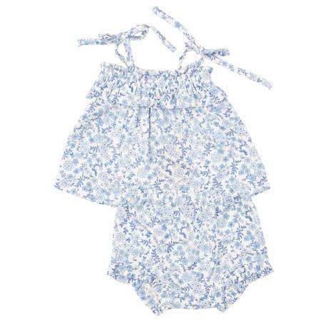 Ruffle Top & Bloomer- Blue Calico Floral