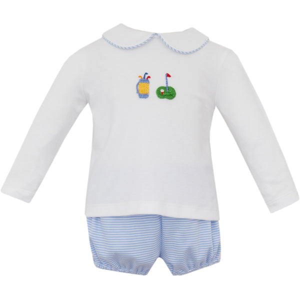 Golf Knit L/S Bloomer Set- Lt. Blue Stripe