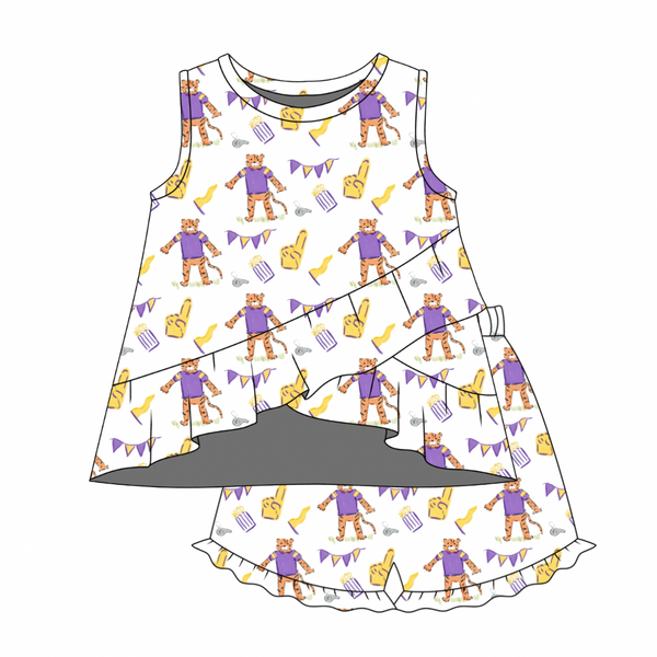 Rosie Ruffle Back Sadie Claire Short Set- Game Day Purple and Gold