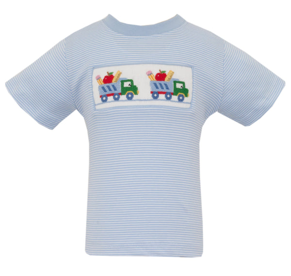 School Trucks Knit T-Shirt- Lt. Blue Stripe