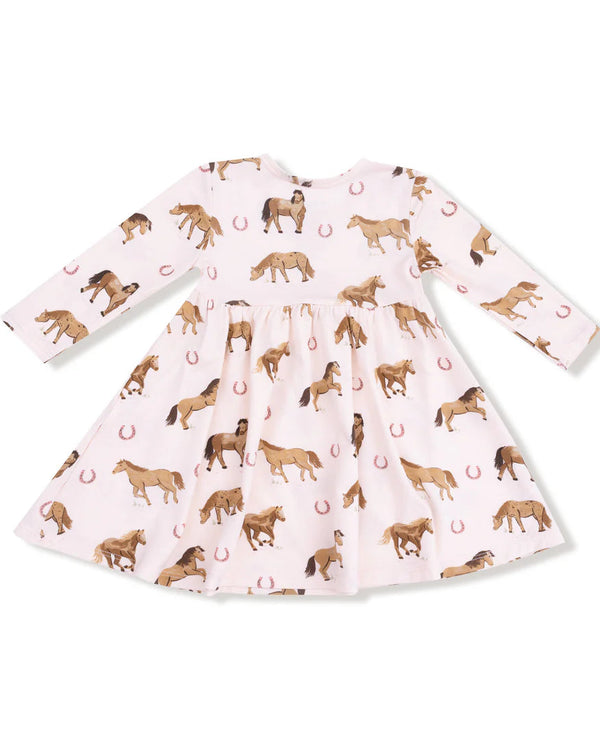 Horses Twirly L/S Dress- Pink