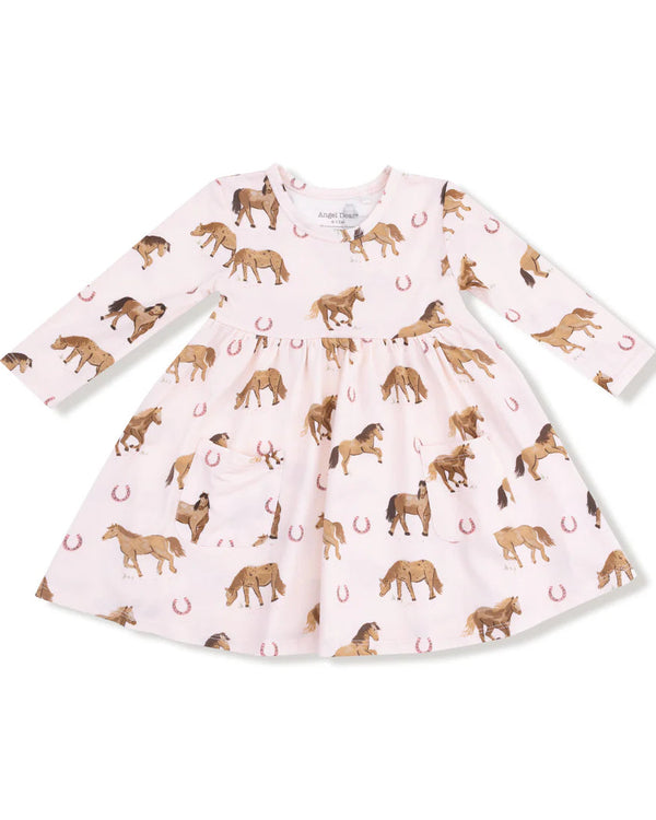 Horses Twirly L/S Dress- Pink