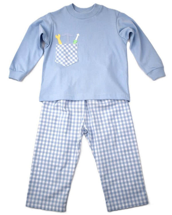 Tools In A Pocket Pants Set- Blue Check