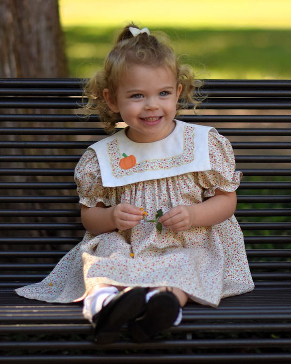 Floral Float Dress- Pumpkin Collar