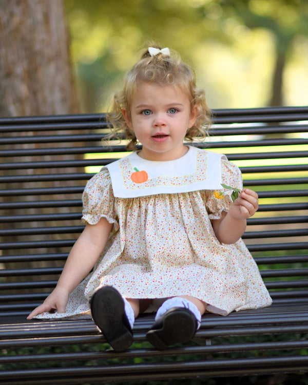 Floral Float Dress- Pumpkin Collar