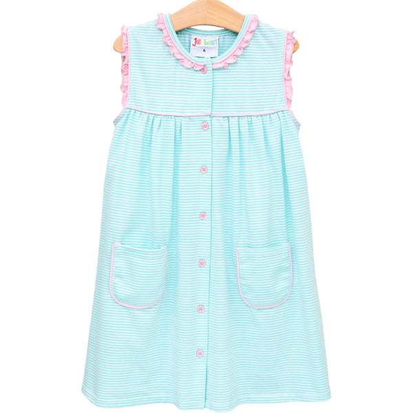 Harper Dress- Mint Stripe with Pink