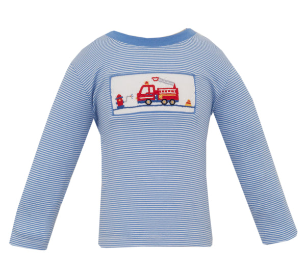 Firetrucks Knit L/S T-Shirt- Periwinkle Blue Stripe