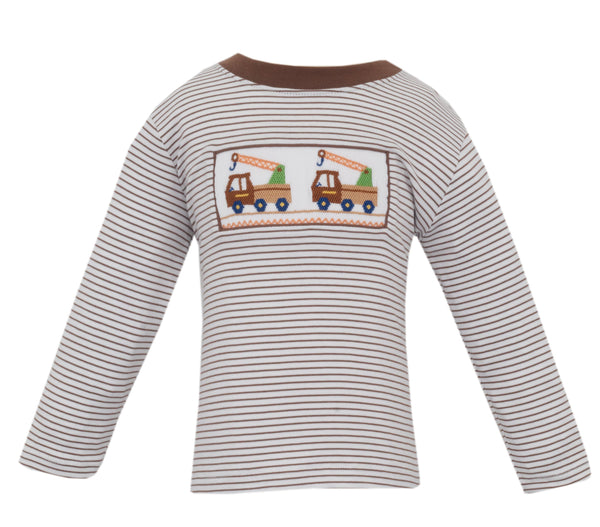 Tow Trucks Knit L/S T-Shirt - Brown Stripe