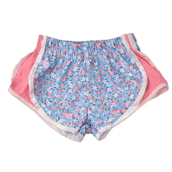 Blue Floral Shorts- (Pink Sides)