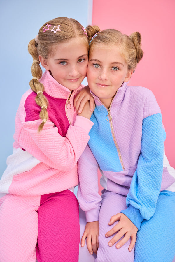 Color Block Pullover- Lavender & Blue Quilted Trellis
