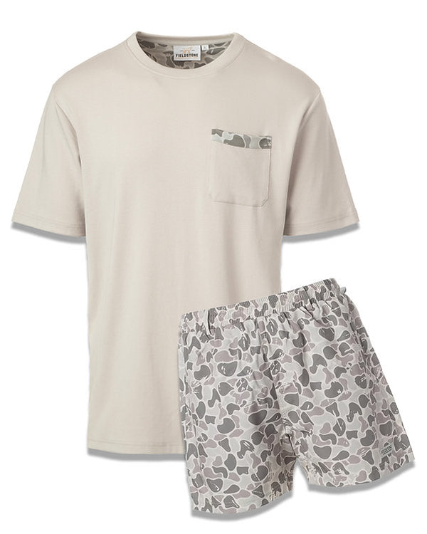 Youth Solid Tee With Marsh Camo Pocket