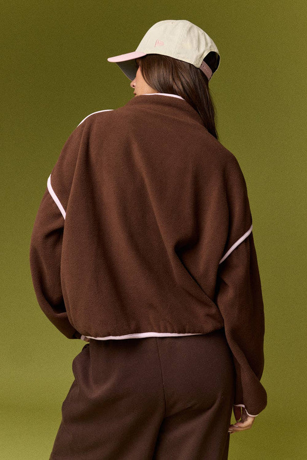 Betty Fleece Snap Button Pullover- Chocolate
