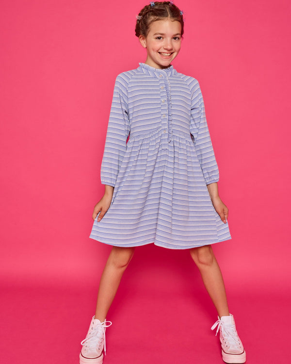 Amelia Dress- Blue Sparkle Stripe